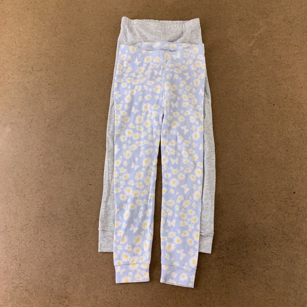 Toddler Girl Size 4T GAP Blue Daisy Print Sweet & Soft Heather Gray Joggers New